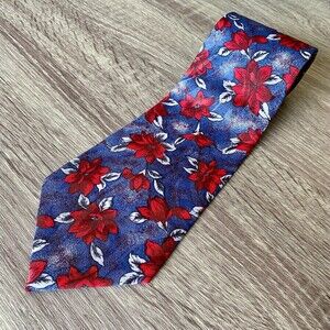Henry Alan Neckwear Men's Floral Red Blue Satin 3.75" x 56" Necktie Made in USA